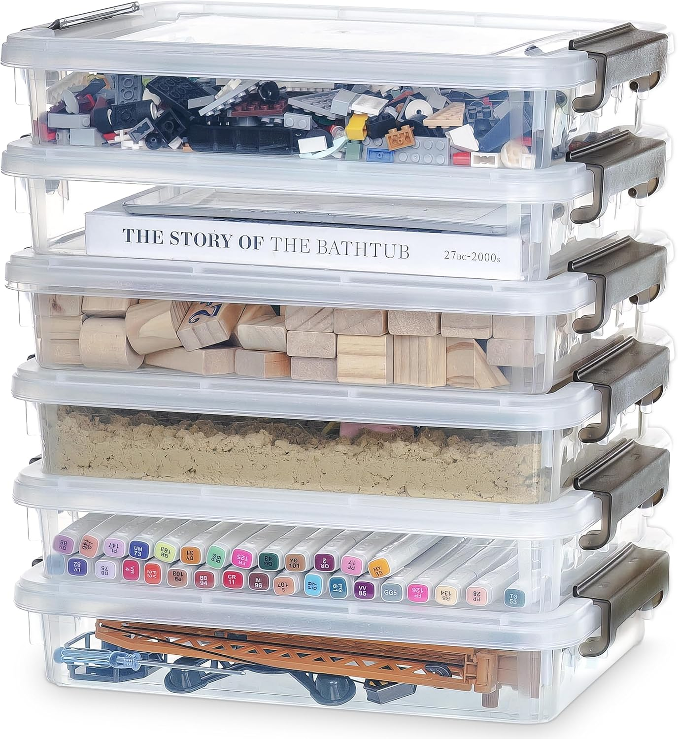 6 PCS Clear Plastic Container Clip Box, Latching Lids Stackable Impact Resistant