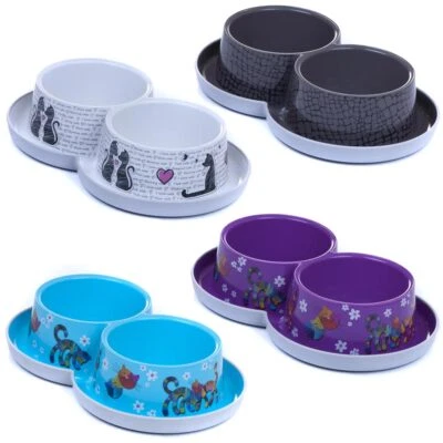 KARLIE Trendy Doppelnapf Napf Futternapf Wassernapf Hund Katze 2x 350 ml viele Farben