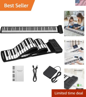 Foldable Electric Piano with 128 Sounds, Bluetooth & Sustain Pedal for Beginners