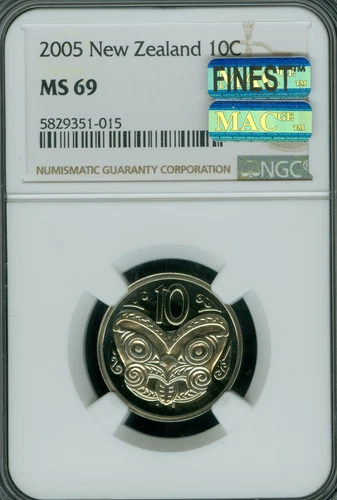 2005 NEW ZEALAND 10 CENTS NGC MS69 MAC FINEST MAC SPOTLESS 3,000 SETS MADE .