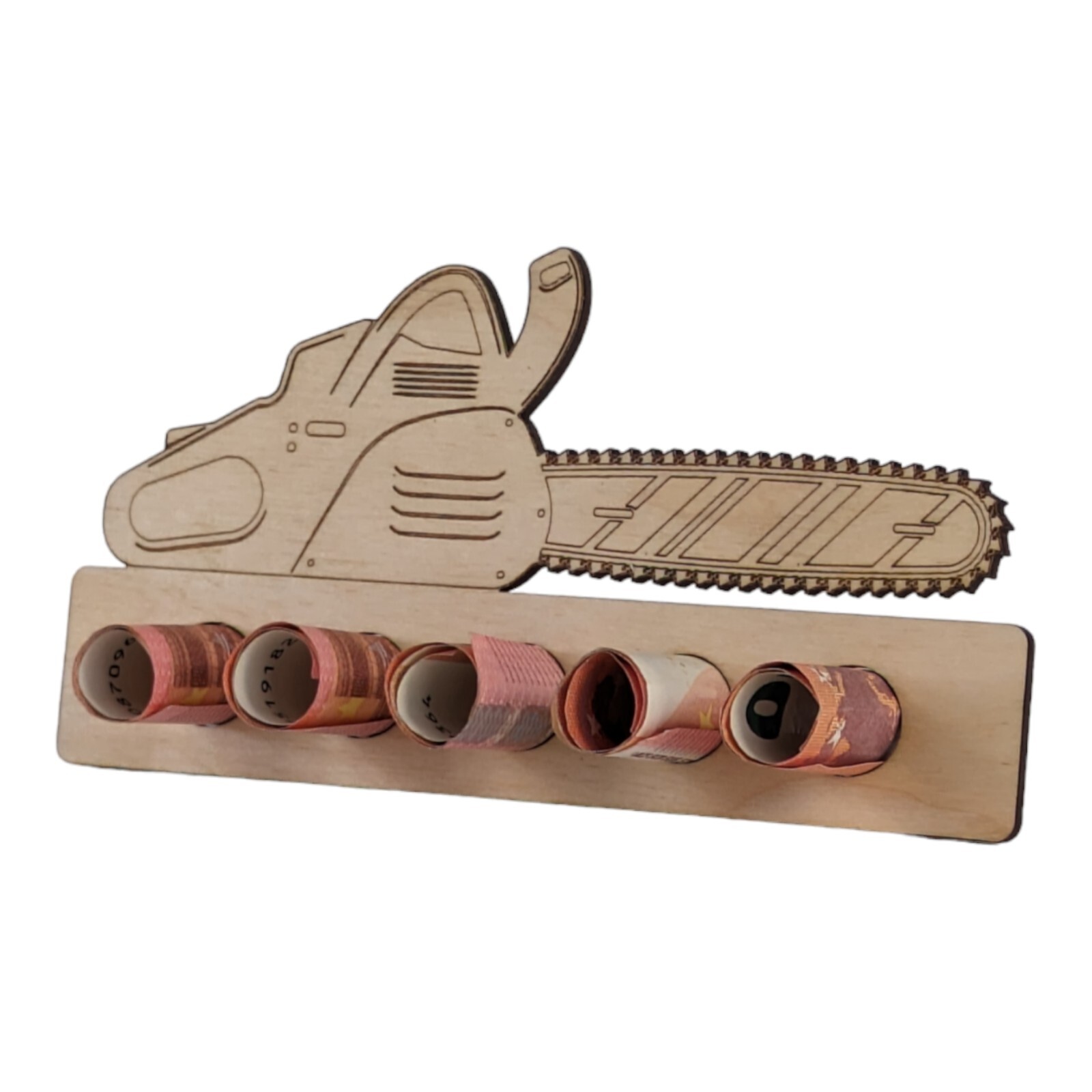 Geldgeschenk für Handwerker - Gutscheinverpackung Kettensäge, Säge