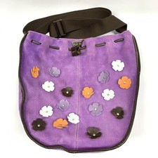 Borsa a tracolla Brics viola scamosciata con fiori in pelle tote hippie rara