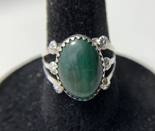 Sterling Silver Malachite Stone Ring Size In Photos