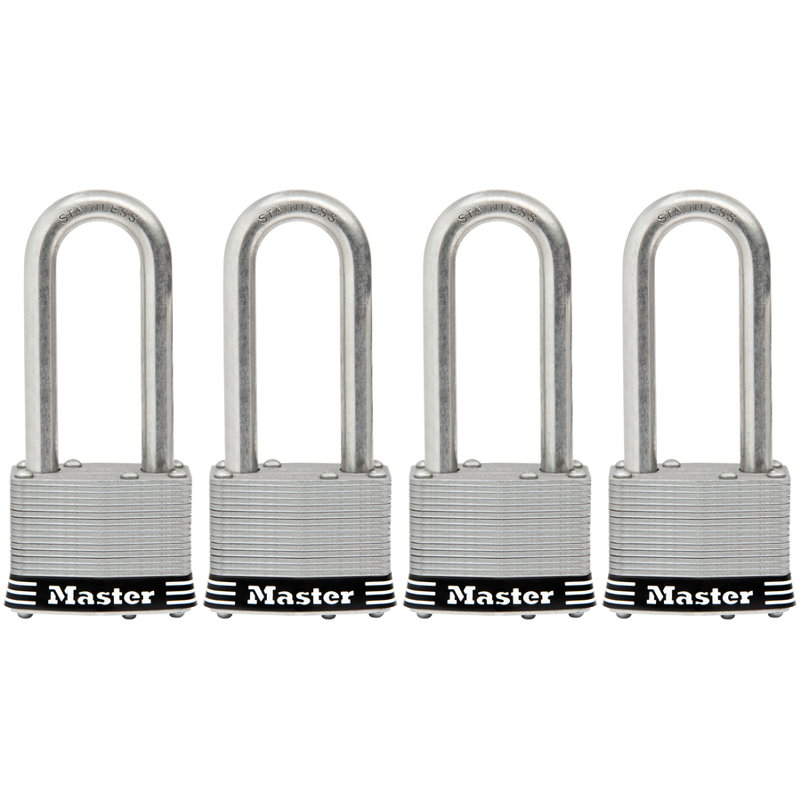 Master Lock 4-Pack 2.078-in Steel Shackle 2-1/2″ Same Keyed Padlock Model#5SSQLF