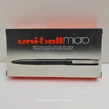 NOS Uni-Ball Micro UB-120 Black Rollerball Pens .2mm Ultra-Fine One Dozen NIB
