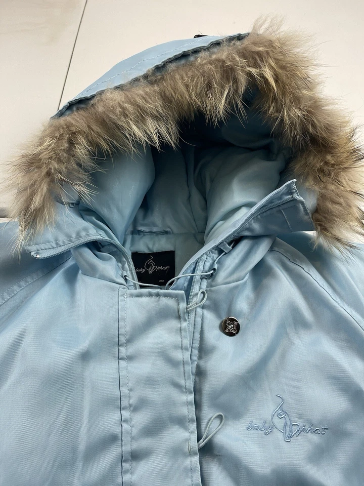 Chaqueta Baby Phat Mujer Talla Mediana Plumón Relleno de Plumas Azul Imitación Piel Borde Cálida Foto 3 de 4