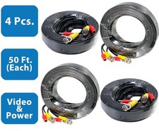 4pcs 50ft feet BNC CCTV Video Power Pre-made Black Cable Security Surveillance