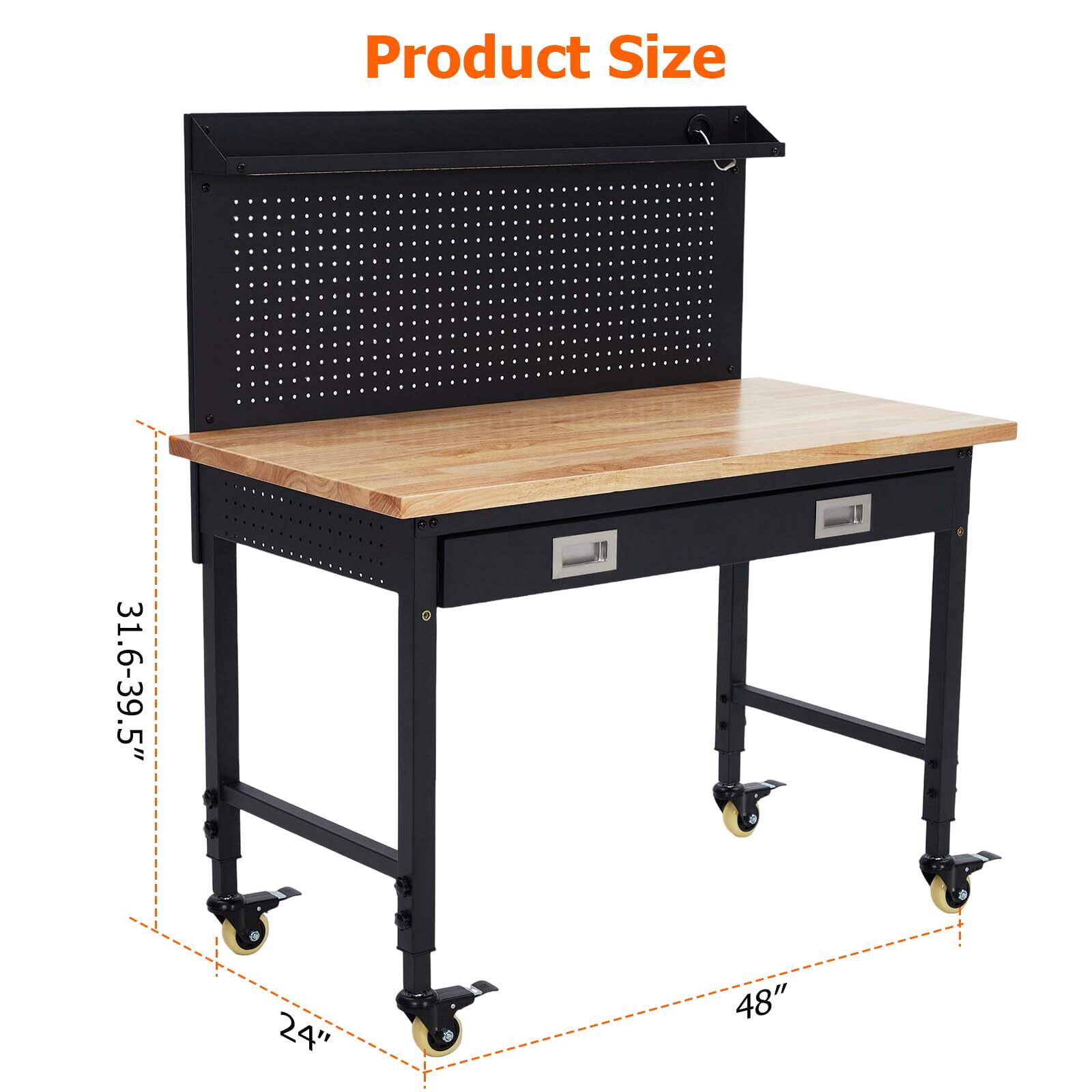 48" Adjustable Height Workbench Heavy Duty Workstation Garage with Power Outlets