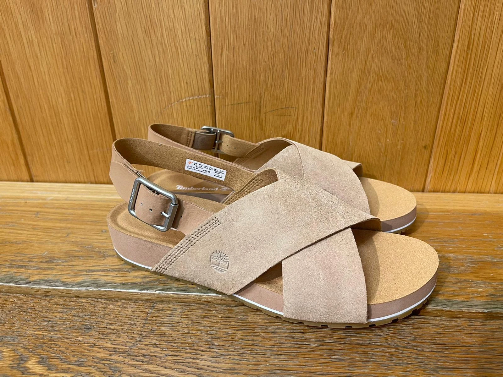 Sandalo Timberland donna Malibu Waves Basic cinturino a X beige pelle scamosciata A41MQ TUTTE LE TAGLIE