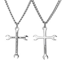 Mens Stainless Steel Wrench Cross Necklace- P...