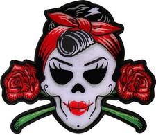 Girly Skull and Roses Patch - 10x8.6 inch - PL6544