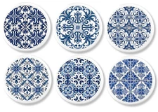 Handmade Blue White Cabinet Knobs Unique Artistic Tile Design Drawer Pull Handle