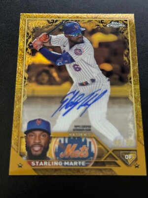 2023 Topps Chrome Gilded Gold Etch Starling Marte #CGA-SM Auto /99 Mets