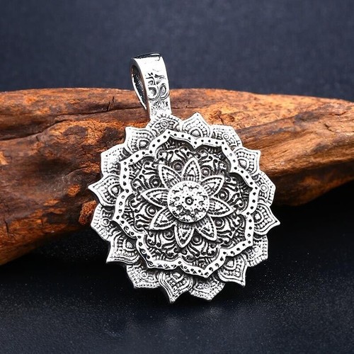 Unisex Mancha Flower Zen Yoga Vintage Necklace Titanium Steel Punk Pendant Gift - Picture 8 of 9