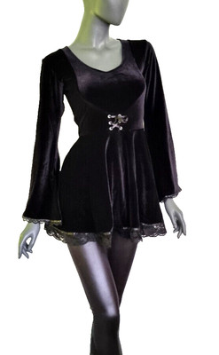SamtTunika  Gothic Minikleid Witch Medieval schwarz   Gr.34-38