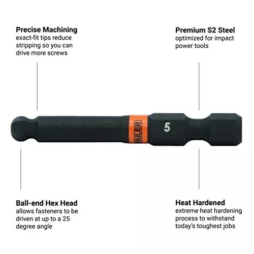Ball End Hex Bit Set 2 Inch Impact Driver 20pc Hex Bit Set With A Bit Holder & C - Picture 5 of 6