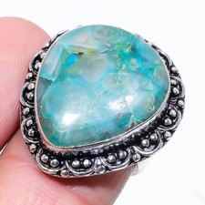 Natural Chrysocolla Gemstone 925 Sterling Silver Ring Size 7.5 U.S.A