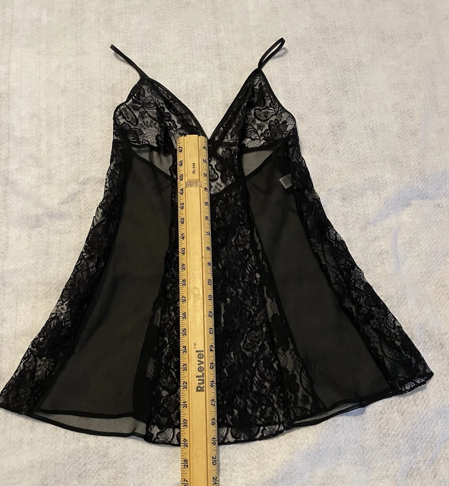 Fredericks Of Hollywood Small Coquette Lace Babydoll Dress 80s Black Goth EE - Image 2 of 4