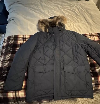 BRAND NEW BARBOUR Men s Holburn Quilted Jacket Faux Fur Trim Blue (Size 2XL)