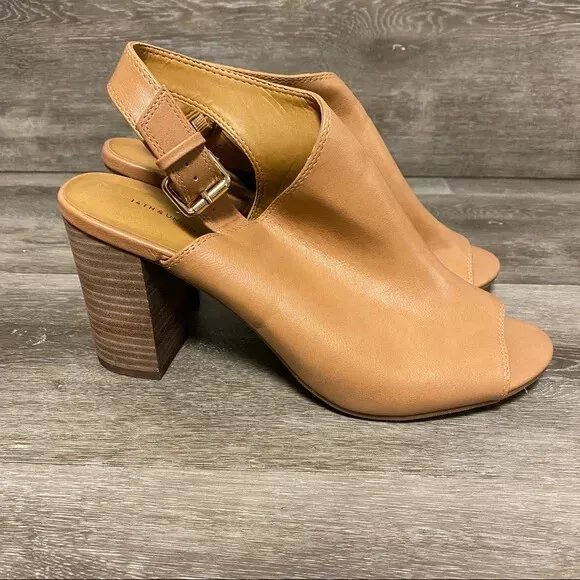 Nordstrom 14th Union Womens Asher Block Tan Peep Toe Heel Sandals Size 10