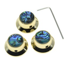 Set of 3 Gold Abalone Top ST Guitar Metal Knobs Fits 6mm Pots w/ Set Screw