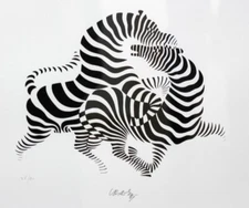 Zebras Serigraph : Victor Vasarely : Op Art Print : Midcentury Modern Wall Art