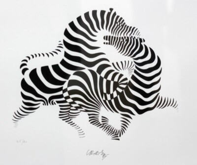 Zebras Serigraph : Victor Vasarely : Op Art Print : Midcentury
