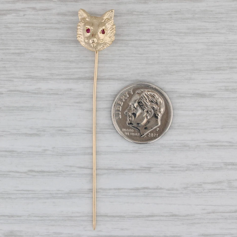 Vintage Wolf Stickpin Ruby Eyes Ouro Amarelo 14k - Imagem 4 de 4