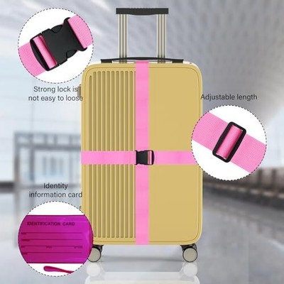 Set 4 Cinghie Per Bagagli Regolabili + Etichette – Nylon, Lunghezza 200 Cm, Larghezza 5 Cm, Fibbie Di Sicurezza