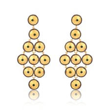 Multi Hammered Disc Yellow Gold Chandelier Earrings With Green Onyx Jewelry Gift