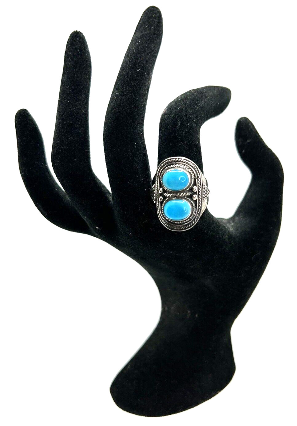 Solid Sterling Silver 925 Turquoise Stone Saddle … - image 1