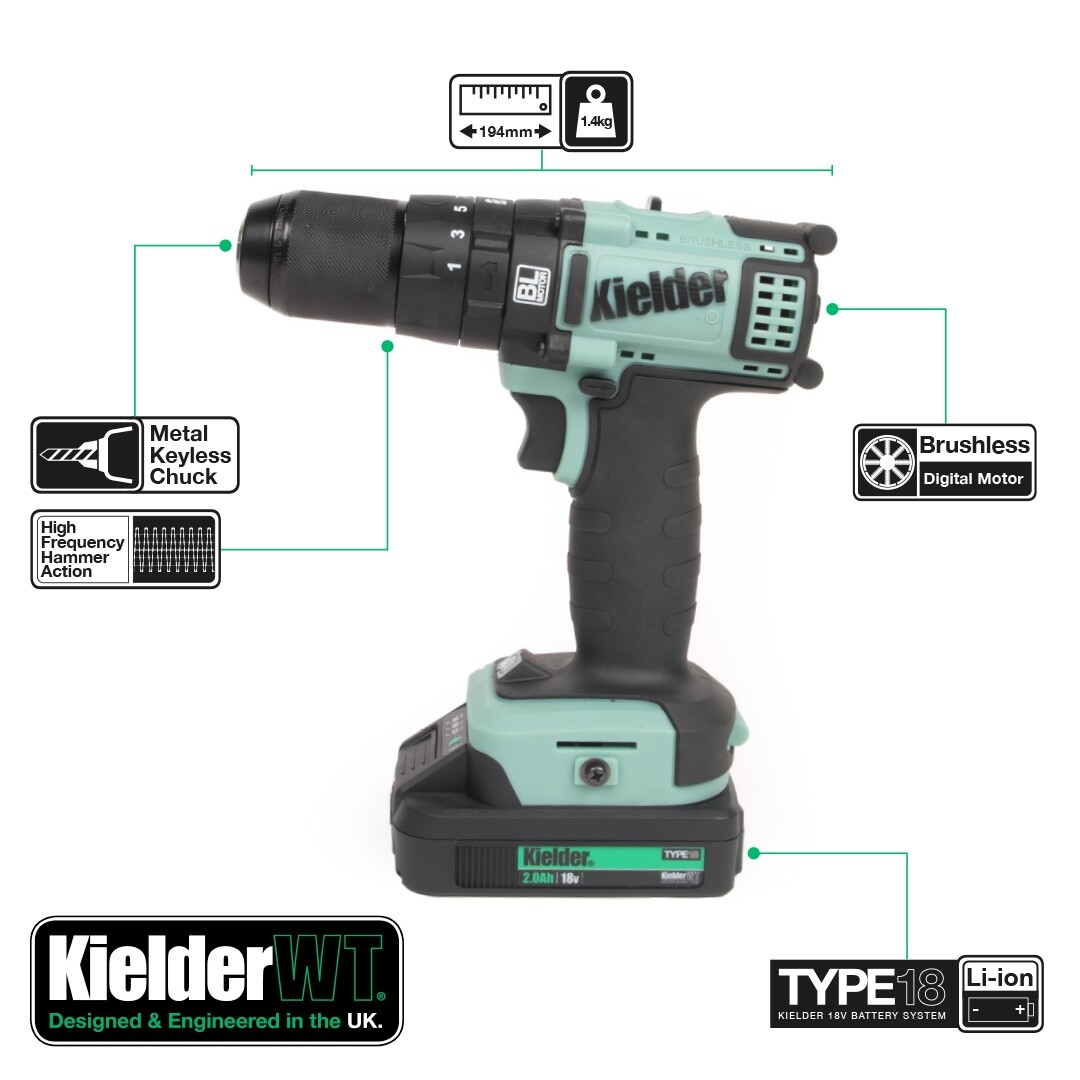 Kielder 18V 3/8 220Nm Brushless Impact Wrench 2x 4.0Ah + Free Bare