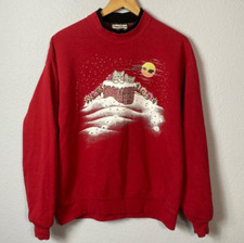 Vintage Day Breeze Kitten Christmas Crewneck Pullover Sweatshirt Double Collar L