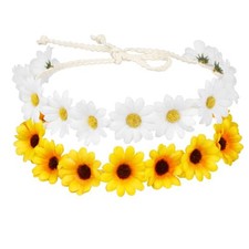 2 Packs Daisy Flower Crown Headbands For Women Baby Girl, Sunflower Hippie
