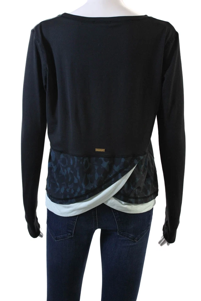 Camisa de mujer ALALALA manga larga cuello redondo estampada negra azul talla pequeña Foto 3 de 4