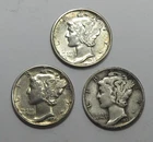 3 Mercury Dimes 1936 AU, 1936-D XF,  36-S Very Good