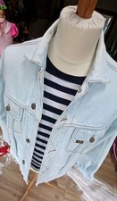 VINTAGE 1980S LEE RIDER BLUE FADED DENIM TRUCKER JACKET S/M AMERICANA RETRO 