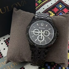Bulova Classic Octava Crystal Men 98C134 Black Dial Diamond Quartz Watch 41.5mm