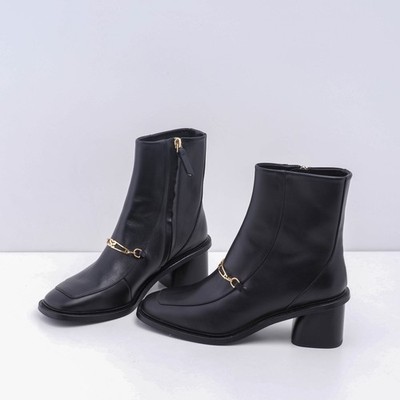 Sandro Damen Stiefel Schwarz Leder Boots Logo Gr. 38 EU SFACH01024