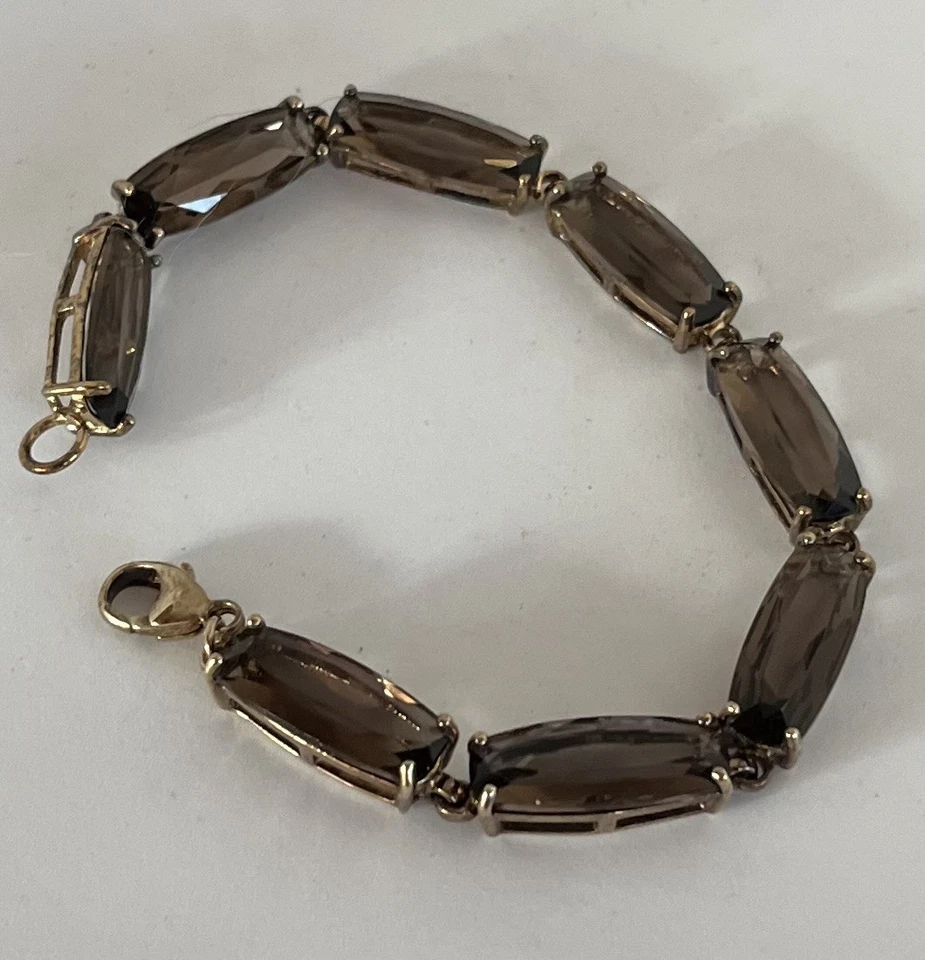 SMOKY TOPAZ BRACELET  18K YELLOW GOLD  OVER STERLIG SILVER TENNIS BRACELET - Image 2 of 3