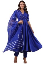 GoSriKi Women's Rayon Blend Anarkali Solid Kurta with Pant  Dupatta