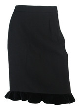VALENTINO Vintage Black Tweed Velvet Ruffle Hem High-Waisted Pencil Skirt 12