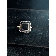 Size 6 Sterling Silver 925 Black Onyx Square Ring Adjustable Statement Jewelry