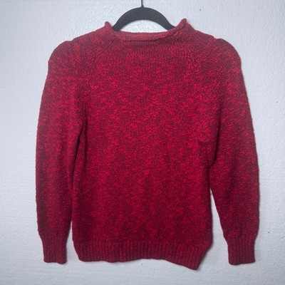 L.L. Bean Womens Sz XS Petite Red Marled Chunky Knit Mock Neck Sweater Pullover