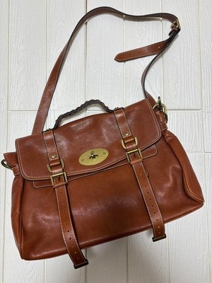 Mulberry Alexa Leather 2Way Shoulder Bag Handbag Brown Gold Hardware Authentic