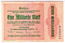 1923 Germany Stollberg 1 Billion Mark 006974 Paper Money Banknotes Currency