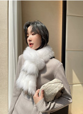 Winter Women Real Fox Fur Collar Scarves Wraps Furry Neck Warmer Muffler Shawls