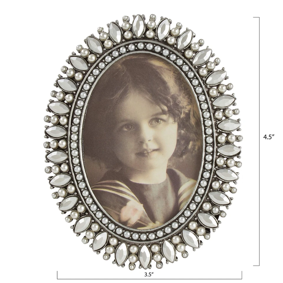 Bejeweled Decorative Photo Frame – Oval Jeweled Pearl and Crystal Vintage Pic... - Image 3 of 4