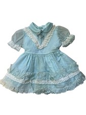 Martha's Miniatures Dress Mint Green Blue Flocked Dots Ruffle Vintage Sz 3T WOW