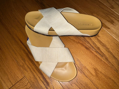 Rothy's The Weekend Slides in Oat Neutral Cream Strappy Slip-On Boho Sandals 8.5